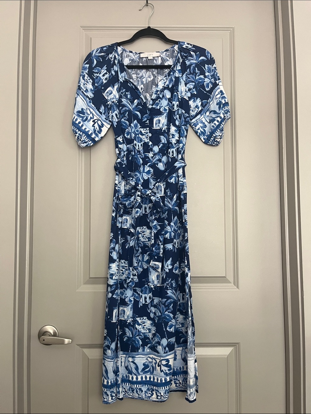 LOFT Blue and White Floral Maxi Wrap Dress